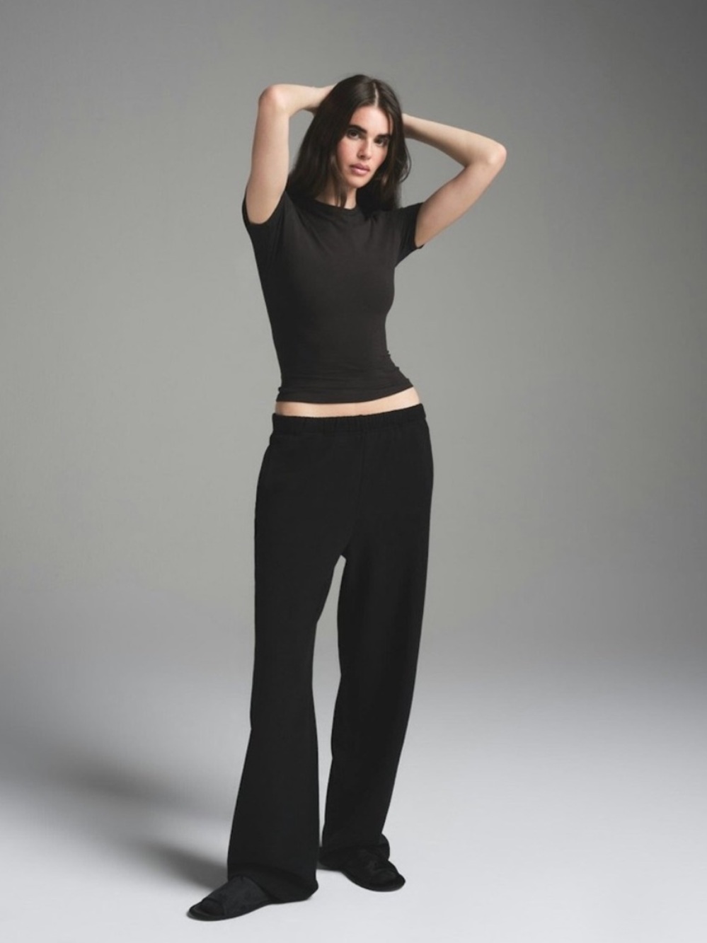 SKIMS Cotton Fleece Classic Straight Leg Pant in Onyx